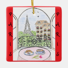 Whimsical Paris and Eiffel Tower French Keramikornament