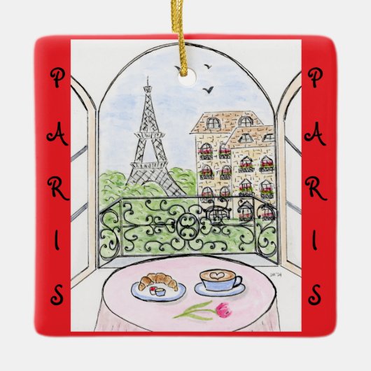 Whimsical Paris and Eiffel Tower French Keramikornament (Vorderseite)