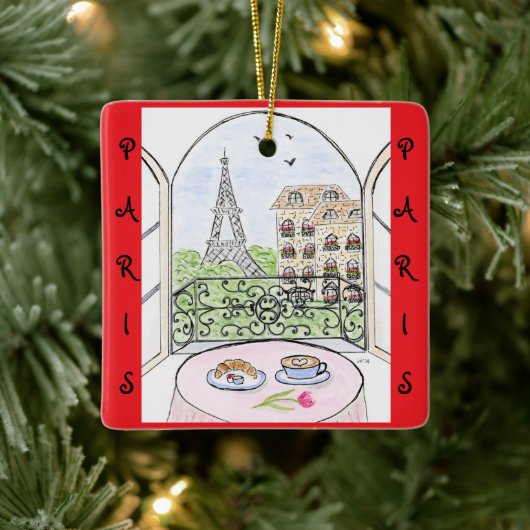 Whimsical Paris and Eiffel Tower French Keramikornament (Baum)