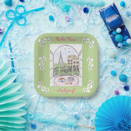 Whimsical Paris and Eiffel Tower Parley MAHJONG Pappteller (Party)