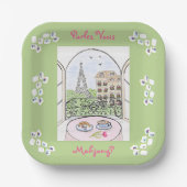 Whimsical Paris and Eiffel Tower Parley MAHJONG Pappteller (Vorderseite)