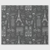 Whimsical Paris Doodles Pattern Geschenkpapier (Flach)