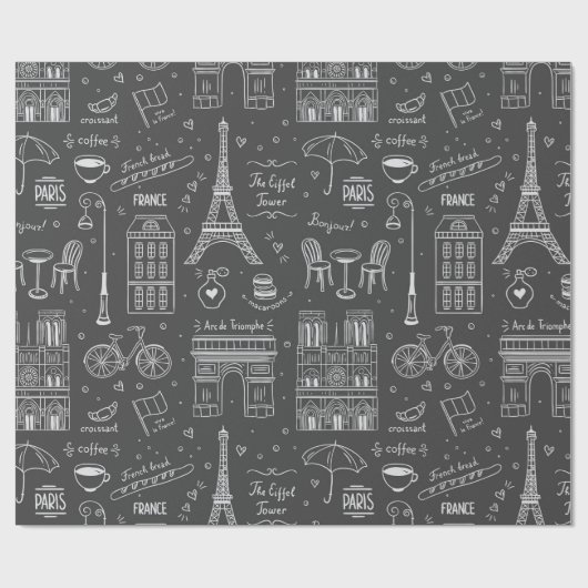 Whimsical Paris Doodles Pattern Geschenkpapier (Flach)