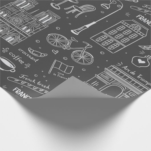 Whimsical Paris Doodles Pattern Geschenkpapier (Ecke)