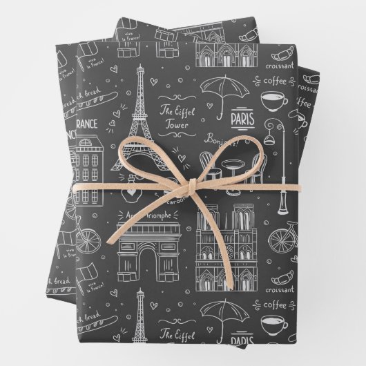 Whimsical Paris Doodles Pattern Geschenkpapier Set (Beispiel)