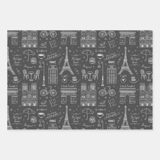 Whimsical Paris Doodles Pattern Geschenkpapier Set (Vorderseite)