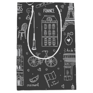 Whimsical Paris Doodles Pattern Mittlere Geschenktüte