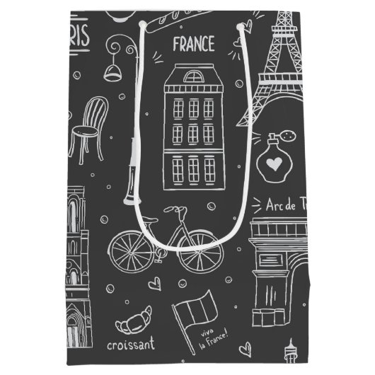Whimsical Paris Doodles Pattern Mittlere Geschenktüte (Rückseite)