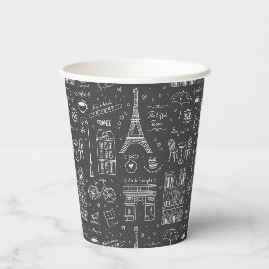 Whimsical Paris Doodles Pattern Pappbecher (Rückseite)