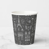 Whimsical Paris Doodles Pattern Pappbecher (Links)