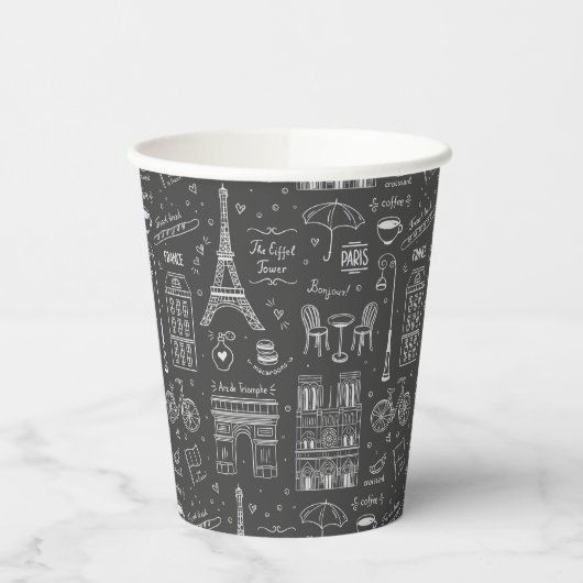 Whimsical Paris Doodles Pattern Pappbecher (Links)