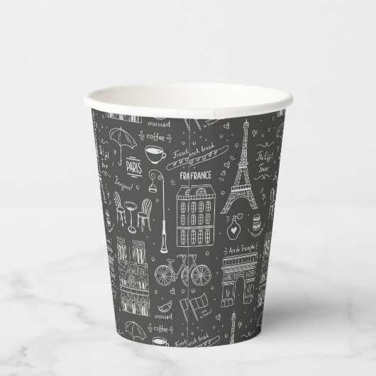 Whimsical Paris Doodles Pattern Pappbecher (Rechts)