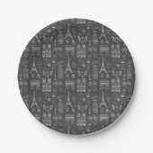 Whimsical Paris Doodles Pattern Pappteller (Vorderseite)