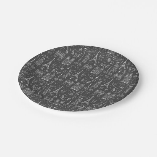 Whimsical Paris Doodles Pattern Pappteller (Schrägansicht)