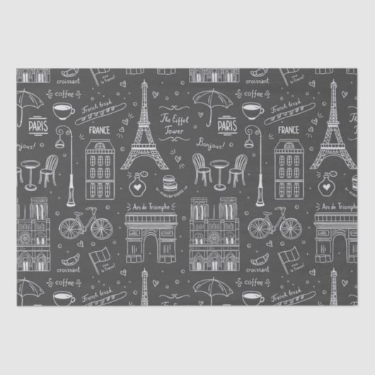Whimsical Paris Doodles Pattern Seidenpapier (Vorderseite)