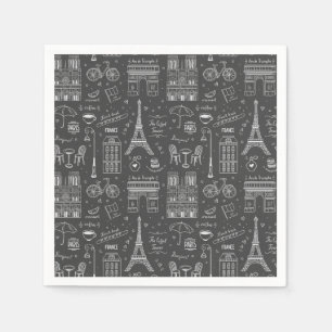 Whimsical Paris Doodles Pattern Serviette