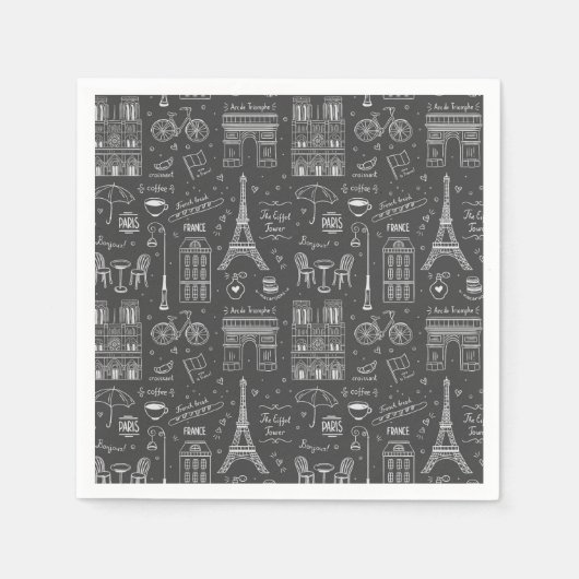 Whimsical Paris Doodles Pattern Serviette (Vorderseite)