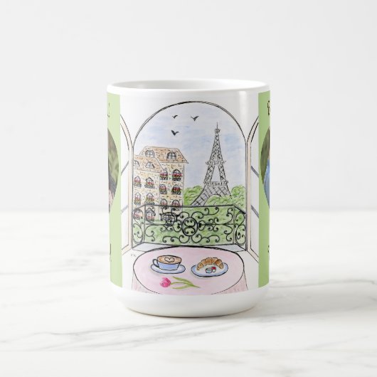 Whimsical Paris Eiffel Tower Bisou Kiss PHOTO Kaffeetasse (Mittel)
