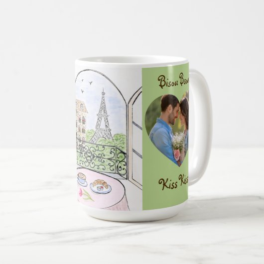 Whimsical Paris Eiffel Tower Bisou Kiss PHOTO Kaffeetasse (VorderseiteRechts)