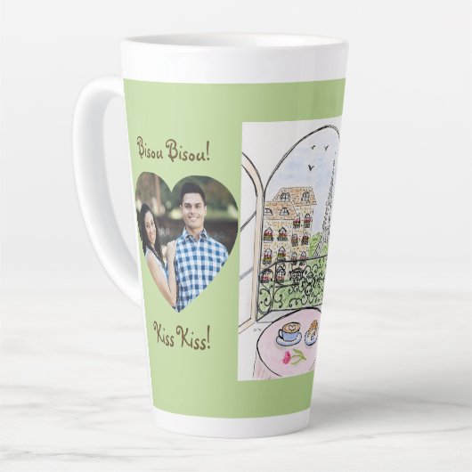 Whimsical Paris Eiffel Tower Bisou Kiss PHOTO Milchtasse (Linke Ecke)