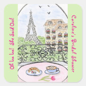 Whimsical Paris Eiffel Tower BRAUTPARTY Quadratischer Aufkleber (Vorderseite)