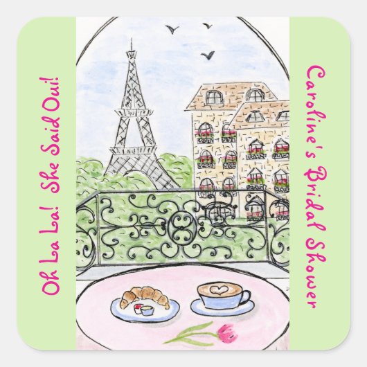 Whimsical Paris Eiffel Tower BRAUTPARTY Quadratischer Aufkleber (Vorderseite)