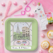 Whimsical Paris Eiffel Tower I Adore You! Pappteller (Party)