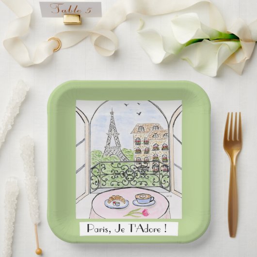 Whimsical Paris Eiffel Tower I Adore You! Pappteller (Hochzeit)