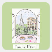 Whimsical Paris Eiffel Tower PARIS JE T'ADORE Quadratischer Aufkleber (Vorderseite)