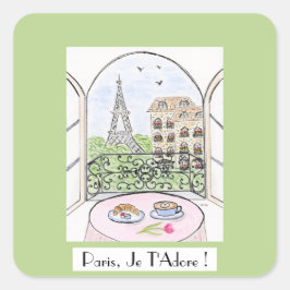 Whimsical Paris Eiffel Tower PARIS JE T'ADORE Quadratischer Aufkleber