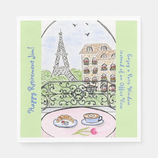 Whimsical Paris Eiffel Tower RETIREMENT Name Serviette (Vorderseite)