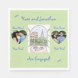 Whimsical Paris Eiffelturm Bisou Kuss FOTO Serviette