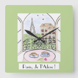 Whimsical Paris Eiffelturm Ich liebe Dich! Quadratische Wanduhr