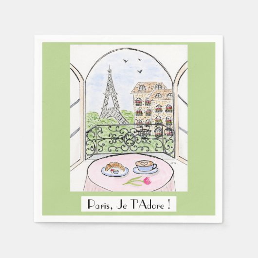 Whimsical Paris Eiffelturm Ich liebe Dich! Serviette (Vorderseite)
