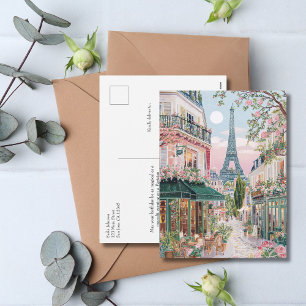 Whimsical Paris Sommer Reise Eiffelturm Floral  Feiertagspostkarte