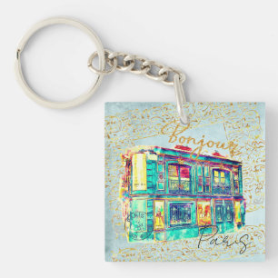 Whimsical Paris Street Scene - Colorful Watercolor Schlüsselanhänger