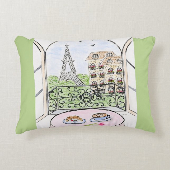 Whimsical Paris und Eiffelturm Dekokissen (Vorderseite)
