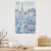 Whimsical Paris Watercolor Cityscape Poster (Küche)