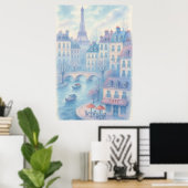 Whimsical Paris Watercolor Cityscape Poster (Heimbüro)