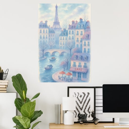 Whimsical Paris Watercolor Cityscape Poster (Heimbüro)