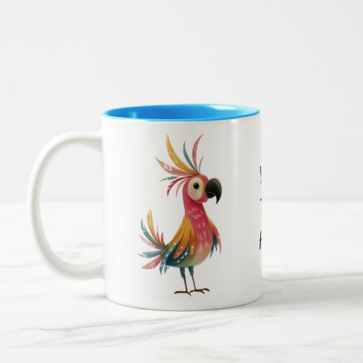 Whimsical Parrot – Bright, Colourful Feathers Zweifarbige Tasse (Links)
