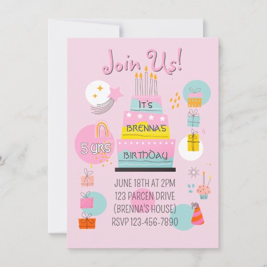 Whimsical Partytime Kids Brithday Einladung (Vorderseite)