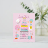 Whimsical Partytime Kids Brithday Einladung Postkarte (Stehend Vorderseite)