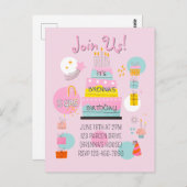 Whimsical Partytime Kids Brithday Einladung Postkarte (Vorne/Hinten)