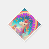 Whimsical Pastel Birthday Unicorn Themengebäck Par Serviette (Ecke)