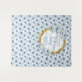 Whimsical Pastel Blue Gold Baby Dusche Hintergrund Wandteppich (Vorderseite (Horizontal))