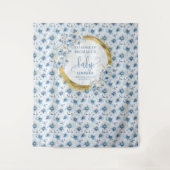 Whimsical Pastel Blue Gold Baby Dusche Hintergrund Wandteppich (Vorderseite)