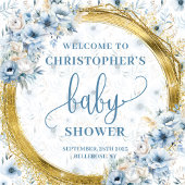 Whimsical Pastel Blue Gold Baby Dusche Hintergrund Wandteppich