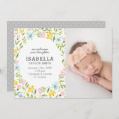 Whimsical Pastel Blume Baby Foto Birth Ankündigung (Vorne/Hinten)