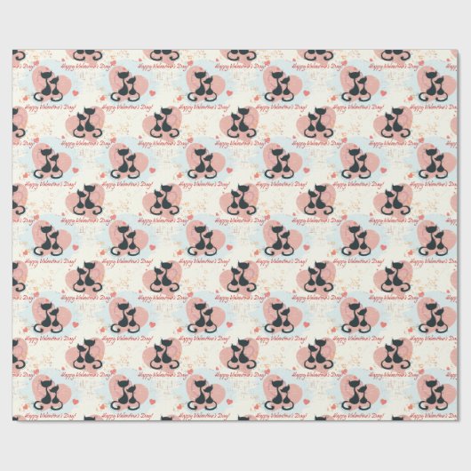 Whimsical Pastel Cat Valentine Geschenkpapier (Flach)